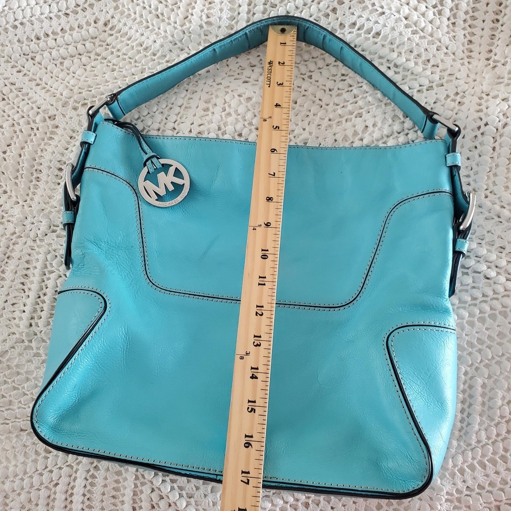 Michael Kors Hobo Bag Womens Large Turquoise Leather Shoulder Purse Brookville - Picture 3 of 10
